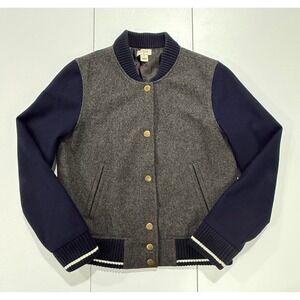 J.Crew Wool Blend Varsity Bomber Jacket Womens Small Gray Blue  W366